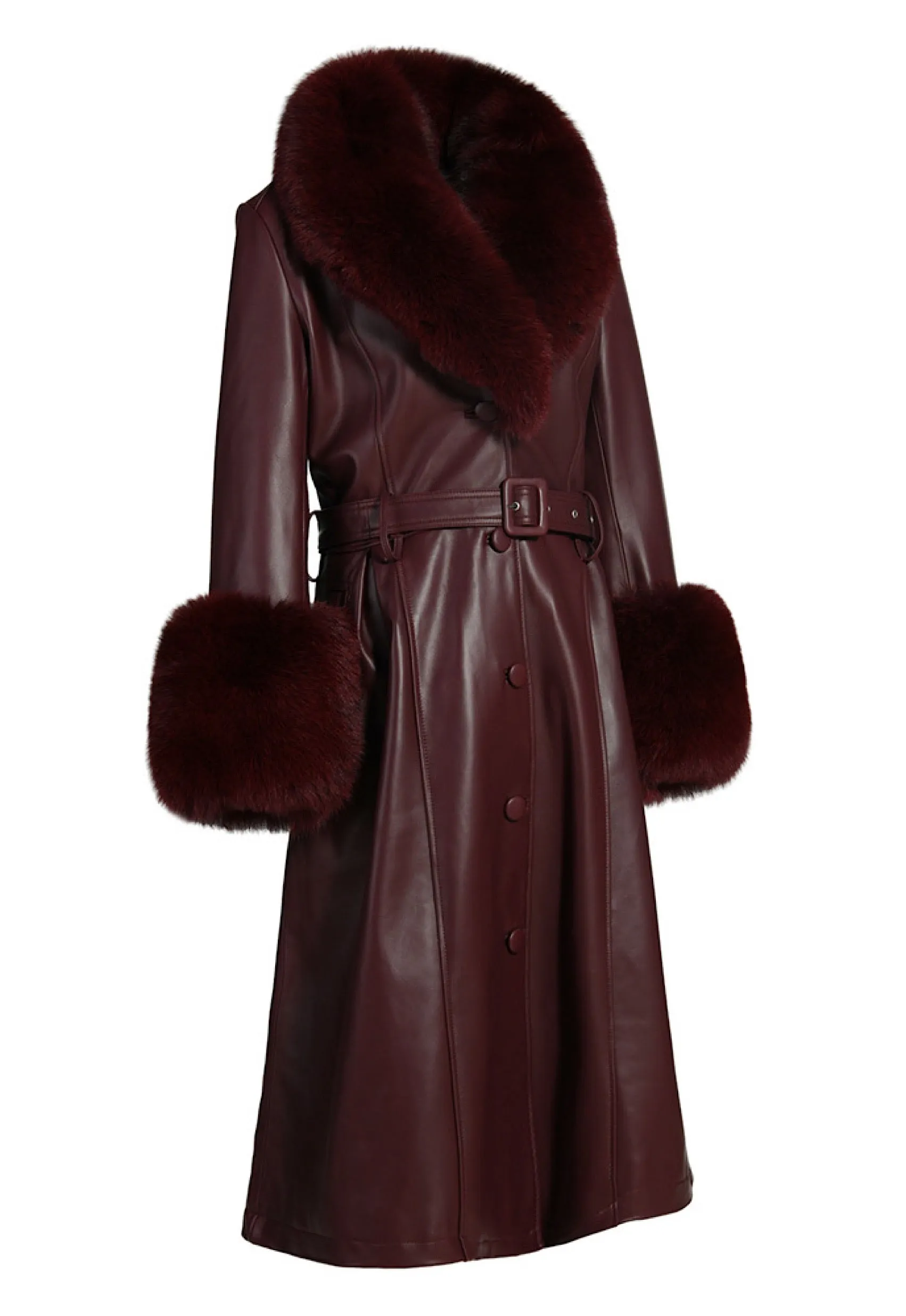 𝐋𝐈𝐌𝐈𝐓𝐄𝐃 𝐄𝐃𝐈𝐓𝐈𝐎𝐍 ADARA Burgundy Leather Trench Coat with Fox Fur