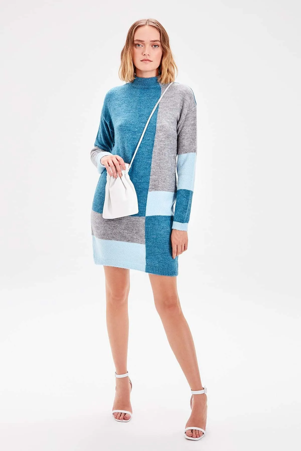 11501 Blue Colourblock Sweater Dress