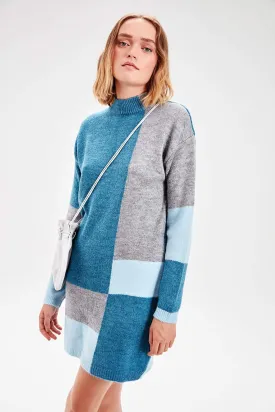 11501 Blue Colourblock Sweater Dress