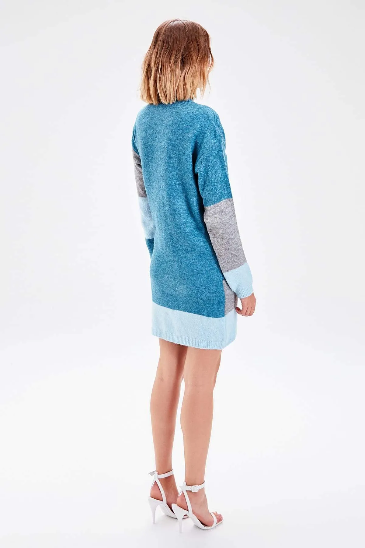 11501 Blue Colourblock Sweater Dress