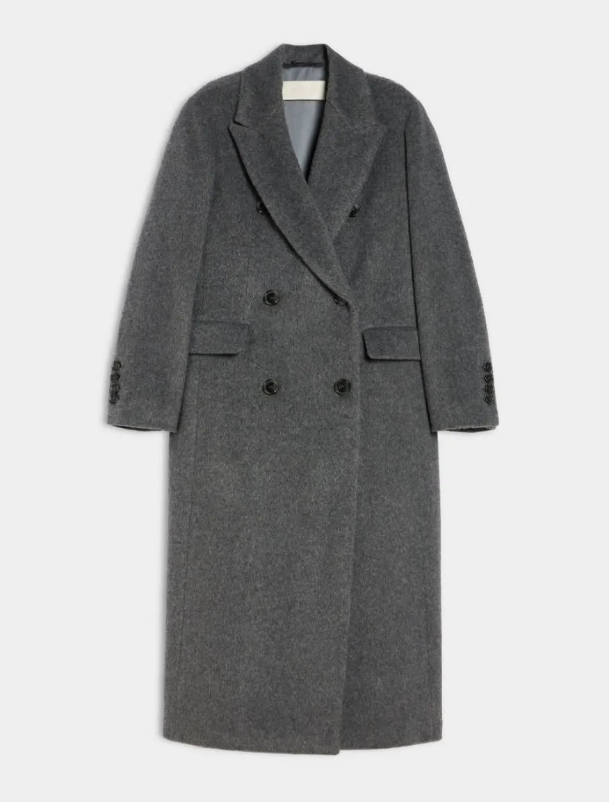 85% Wool Double Breasted Coat in Grey Melange