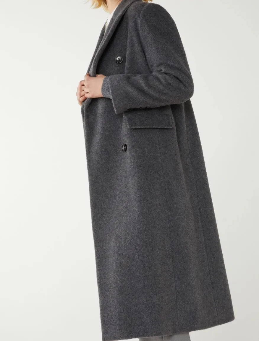 85% Wool Double Breasted Coat in Grey Melange