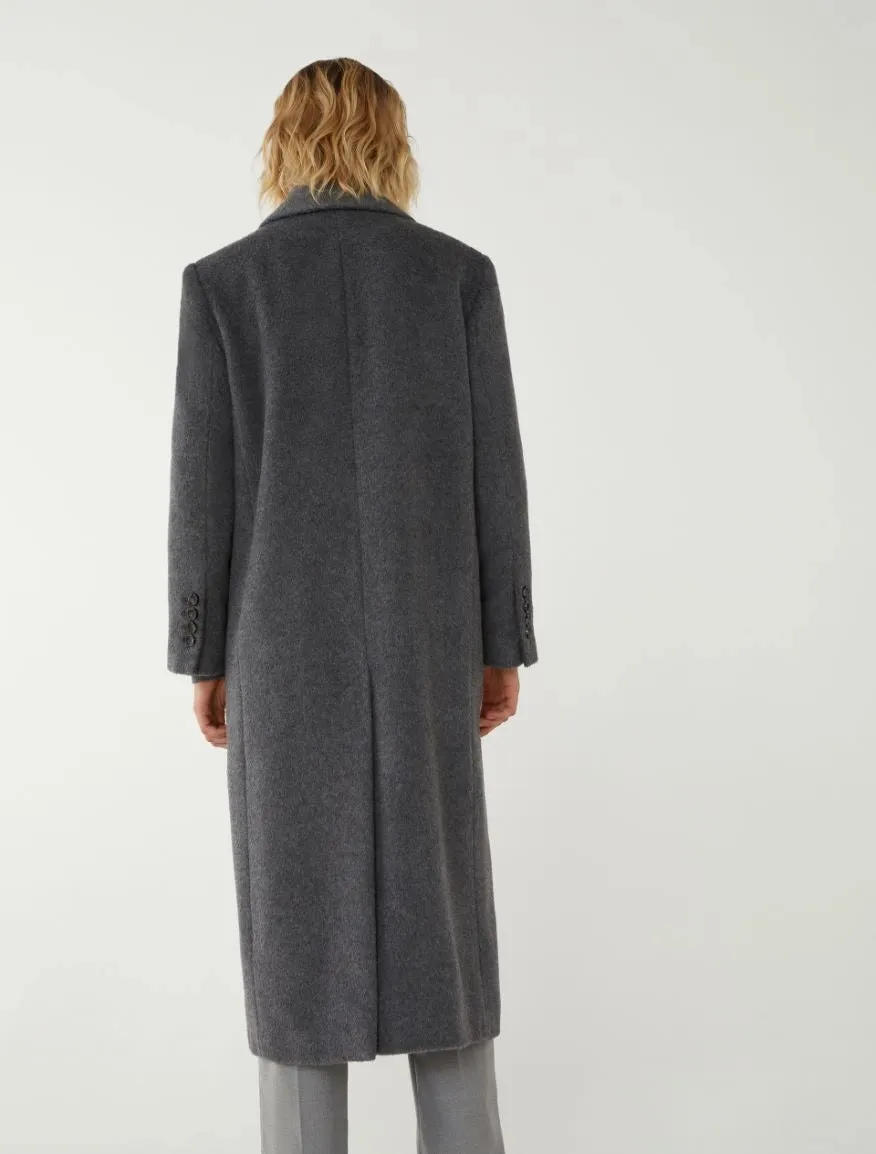 85% Wool Double Breasted Coat in Grey Melange