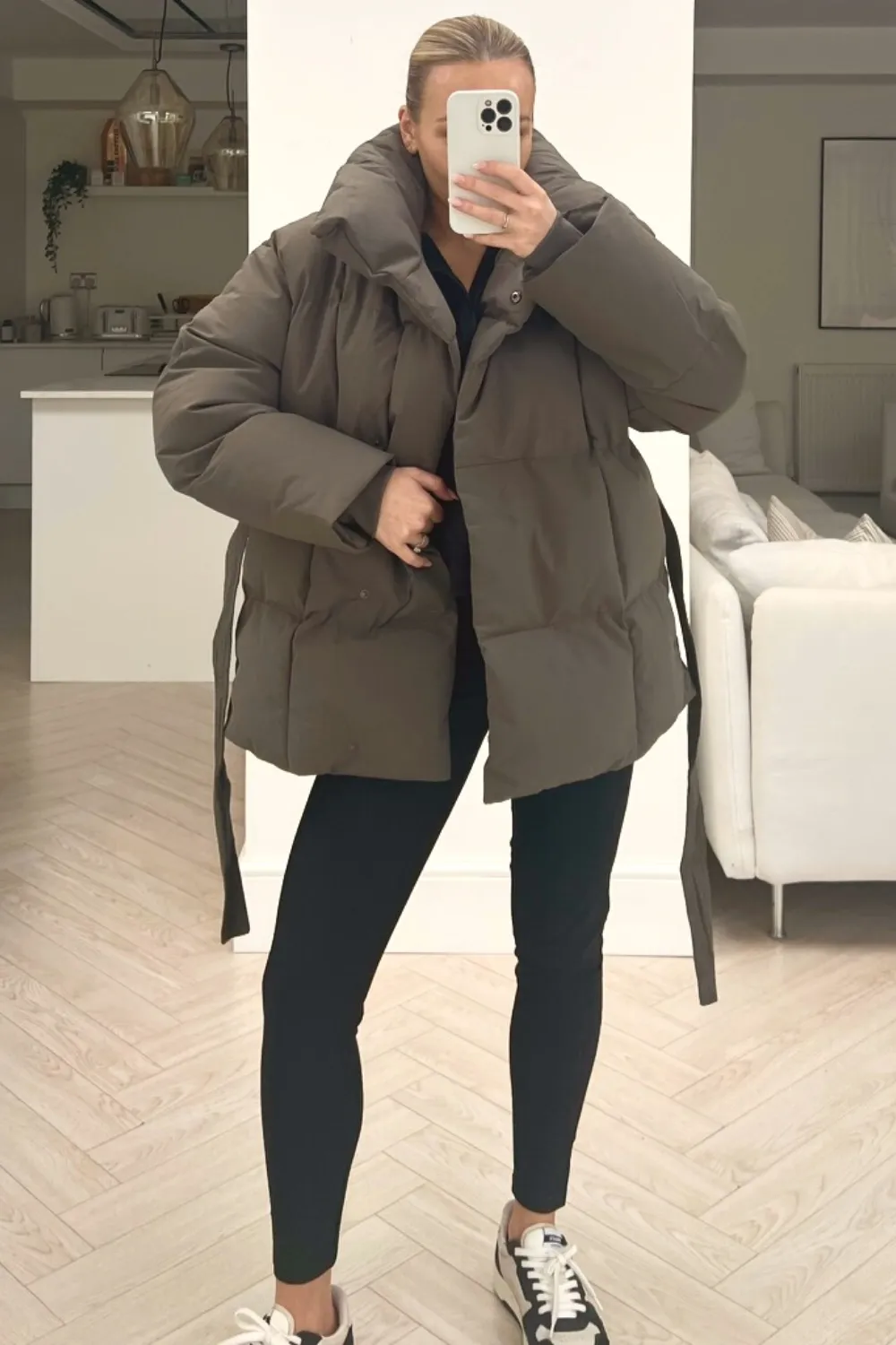 Alaska grey short padded duvet button up coat