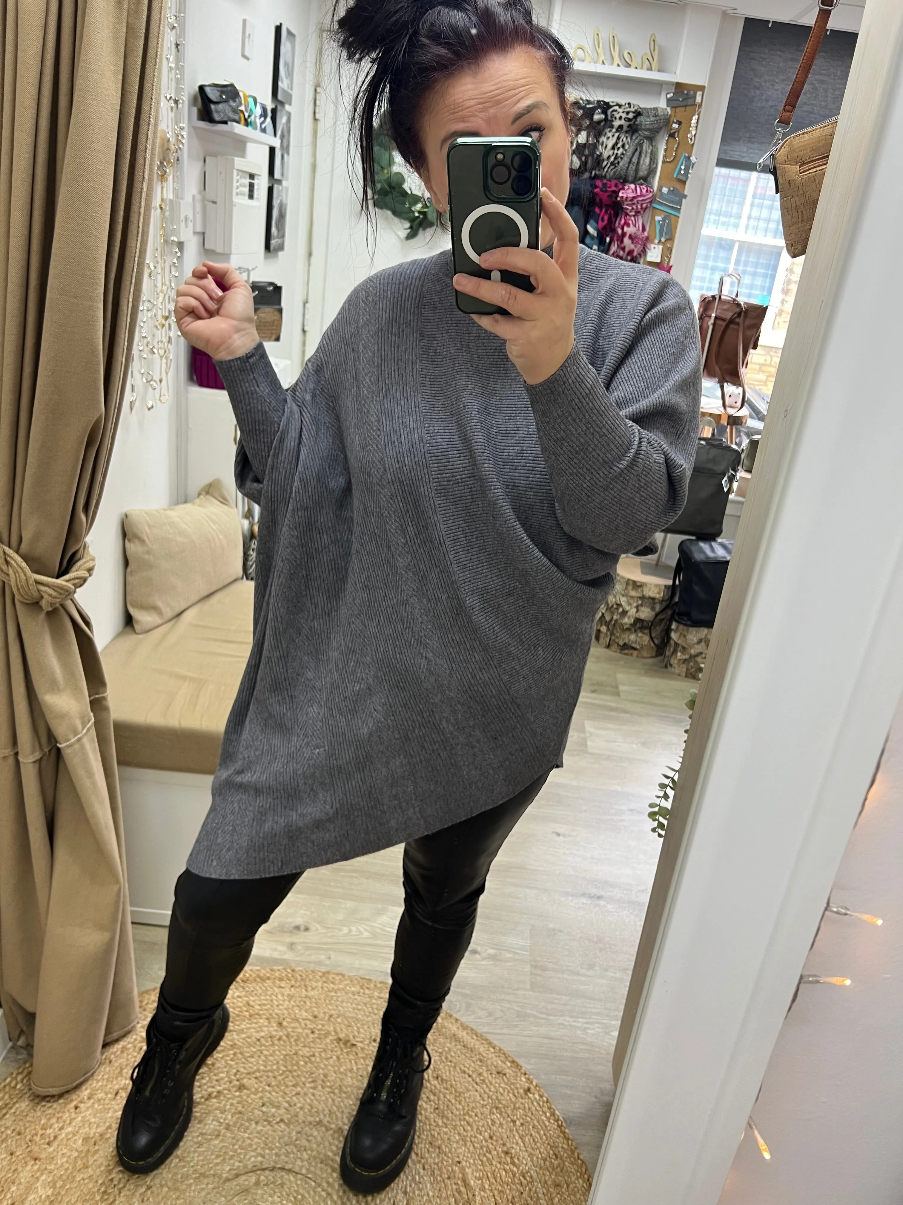 Asymmetrical Turtle Neck Jumper - Grey