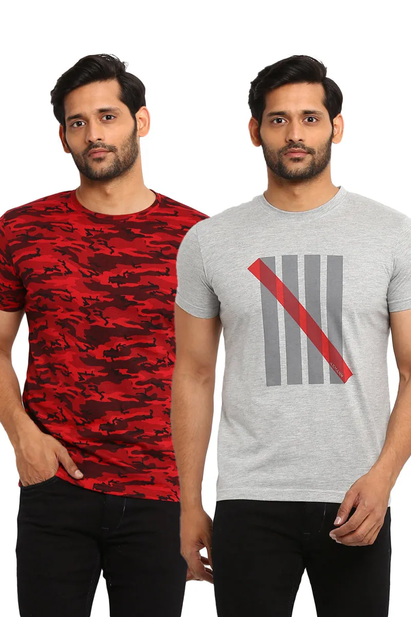 AXMANN Casual T-Shirt (Red | Grey Melange) Combo Pack