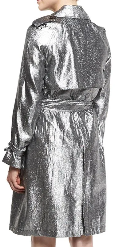 Belted Metallic Trench-Coat, Platinum