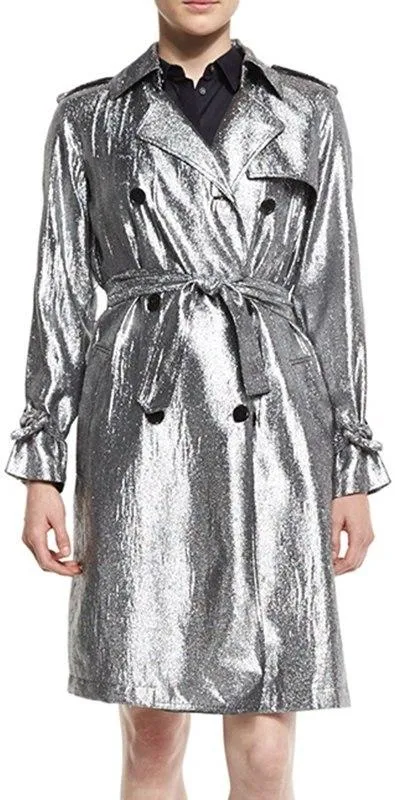 Belted Metallic Trench-Coat, Platinum