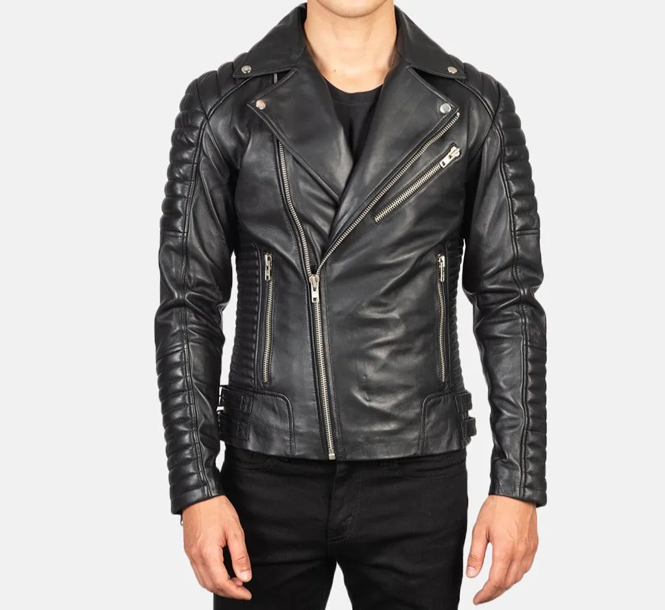 BIKER-1410 MUSH Black Leather Biker Jacket