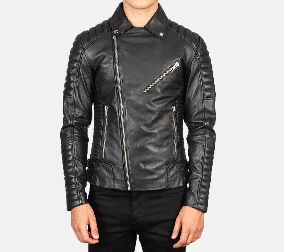 BIKER-1410 MUSH Black Leather Biker Jacket