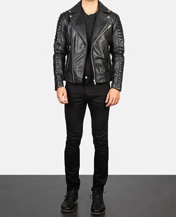 BIKER-1410 MUSH Black Leather Biker Jacket