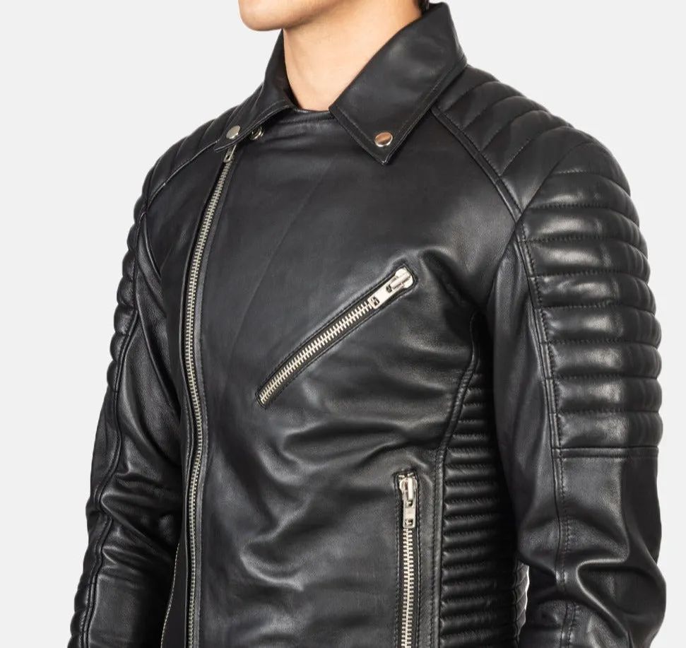 BIKER-1410 MUSH Black Leather Biker Jacket