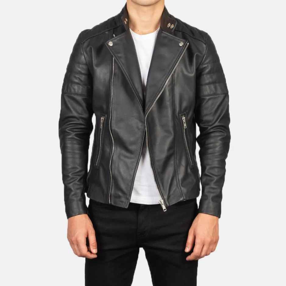 BIKER-1424 MUSH Black Leather Jacket