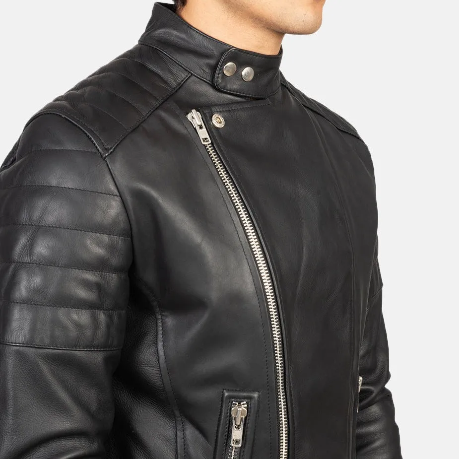 BIKER-1424 MUSH Black Leather Jacket