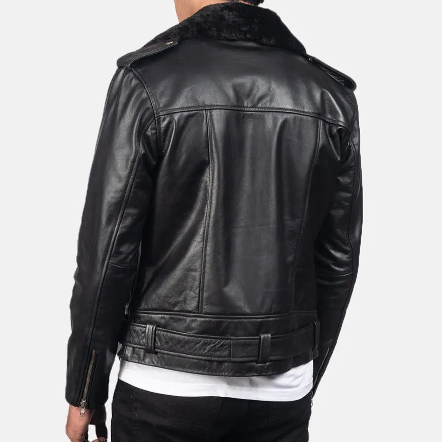 BIKER-1429 MUSH Black Leather Biker Jacket