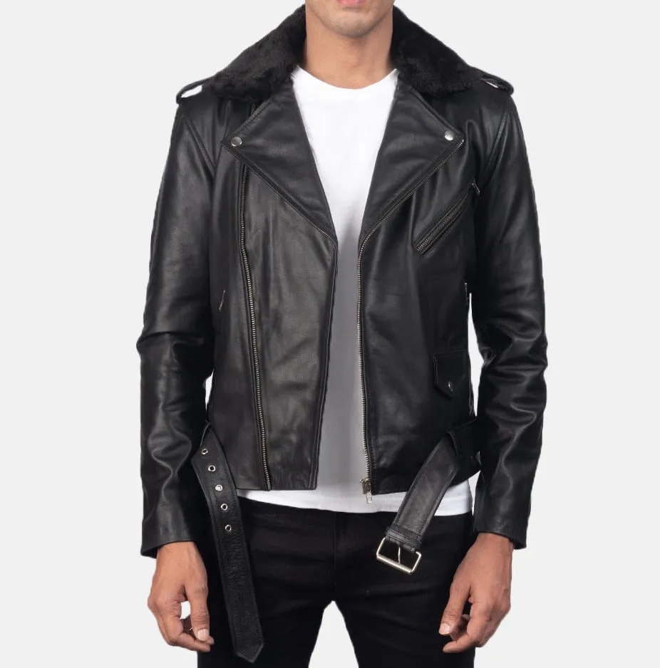 BIKER-1429 MUSH Black Leather Biker Jacket