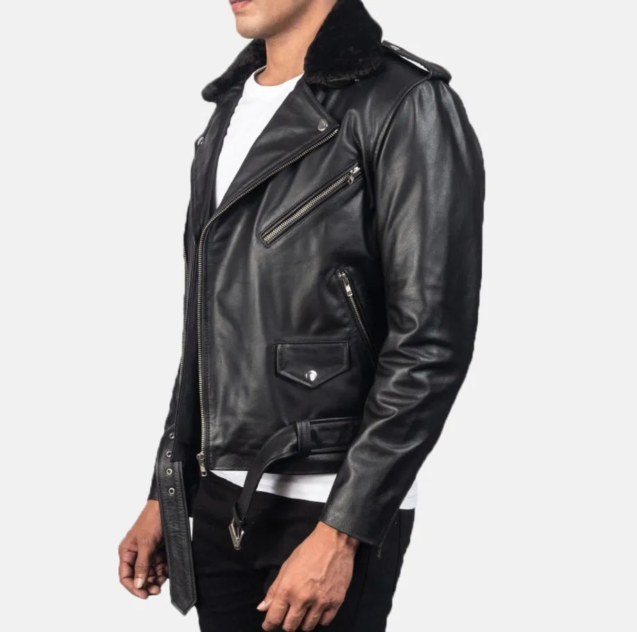 BIKER-1429 MUSH Black Leather Biker Jacket