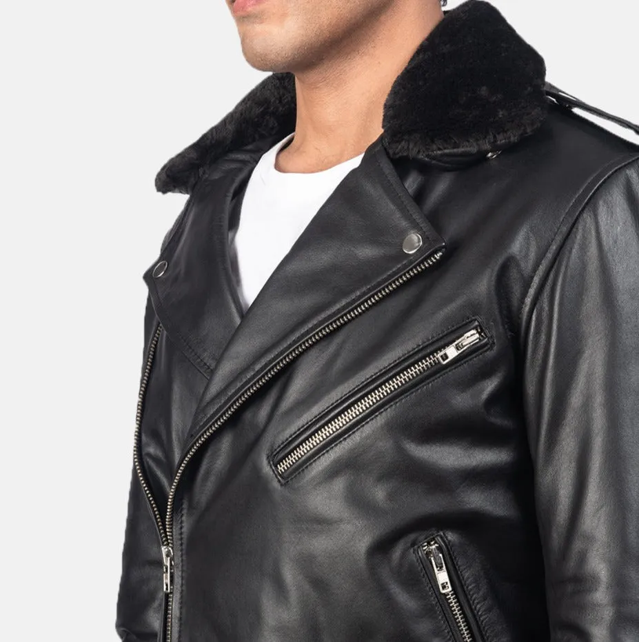 BIKER-1429 MUSH Black Leather Biker Jacket