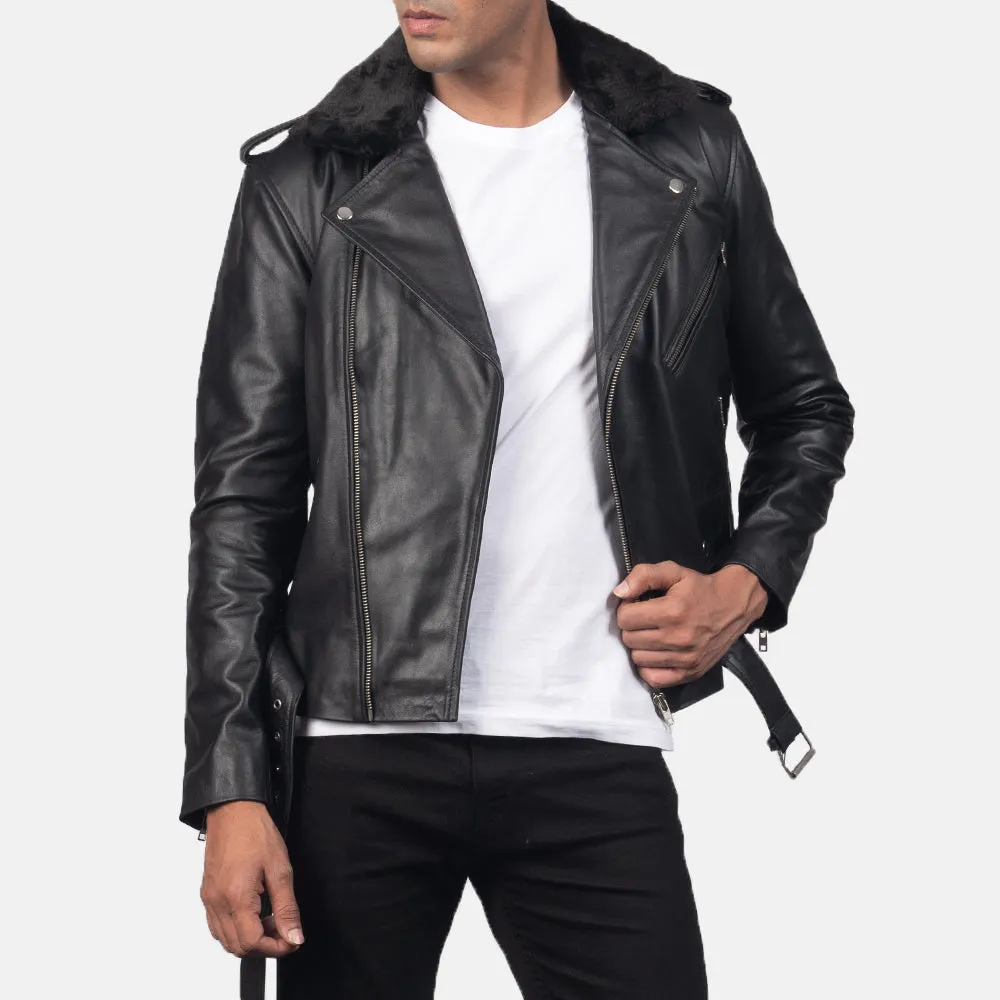 BIKER-1429 MUSH Black Leather Biker Jacket