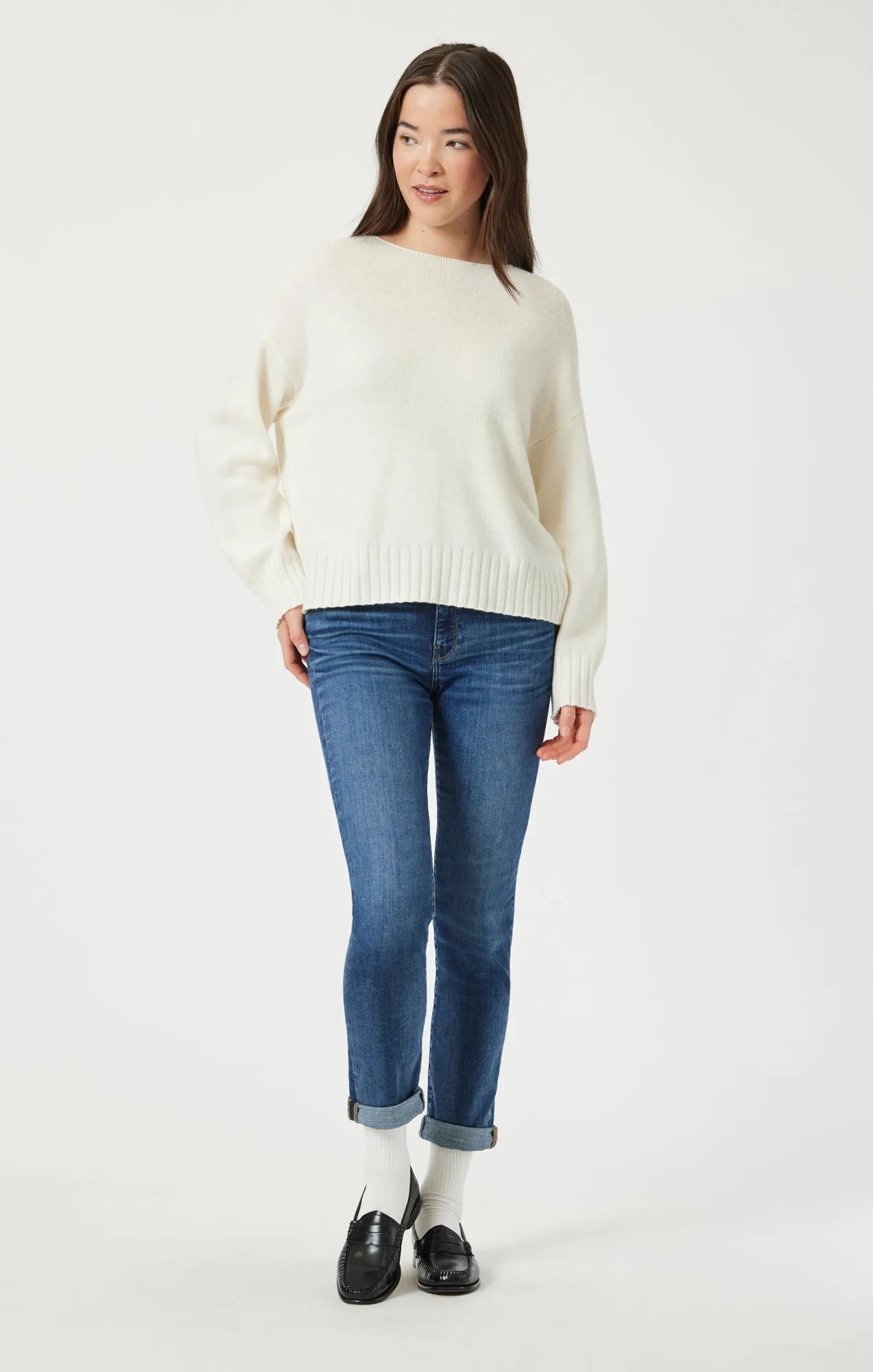 BOAT NECK SWEATER IN ANTIQUE WHITE