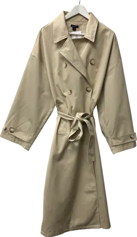 boohoo Cream Oversized Double Breast Belted Synched Back Trench Coat UK 10