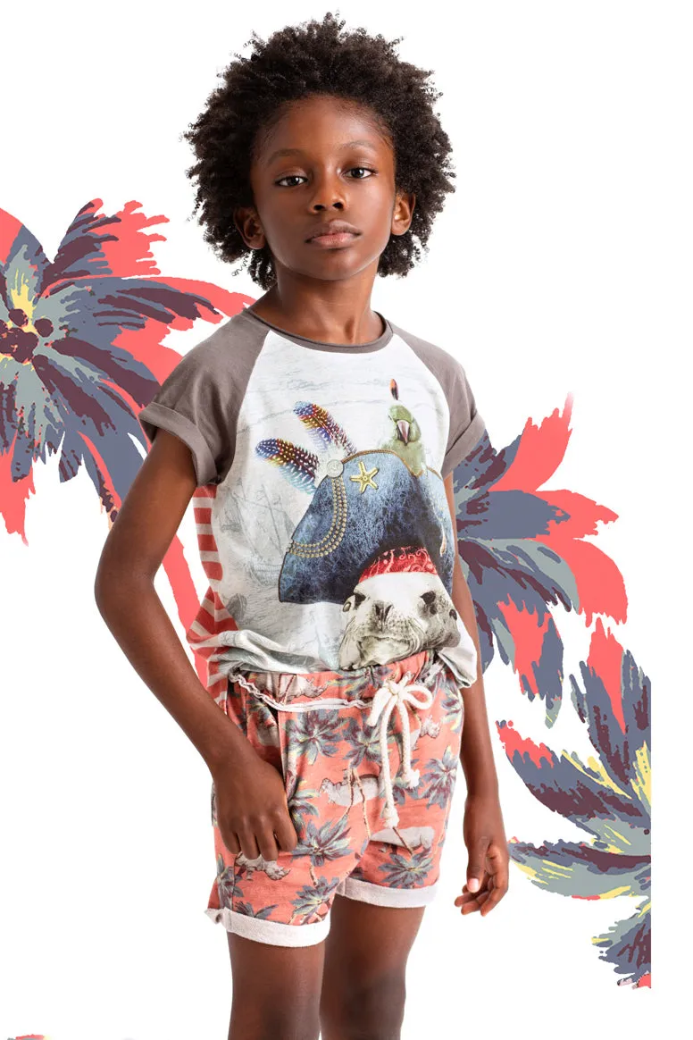 Boys Shorts Paper Wings Red Jungle Rhino