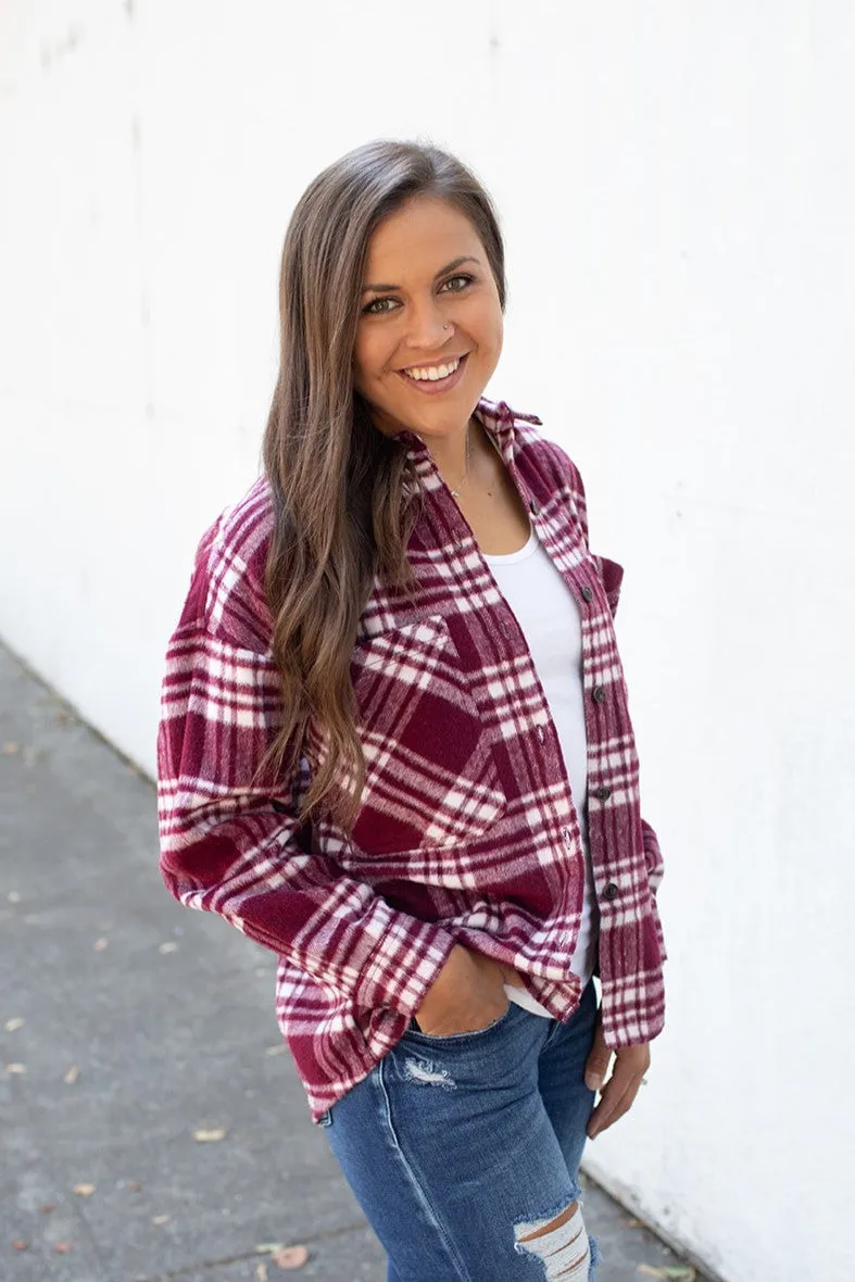 Burgundy Plaid Wool Blend Shacket