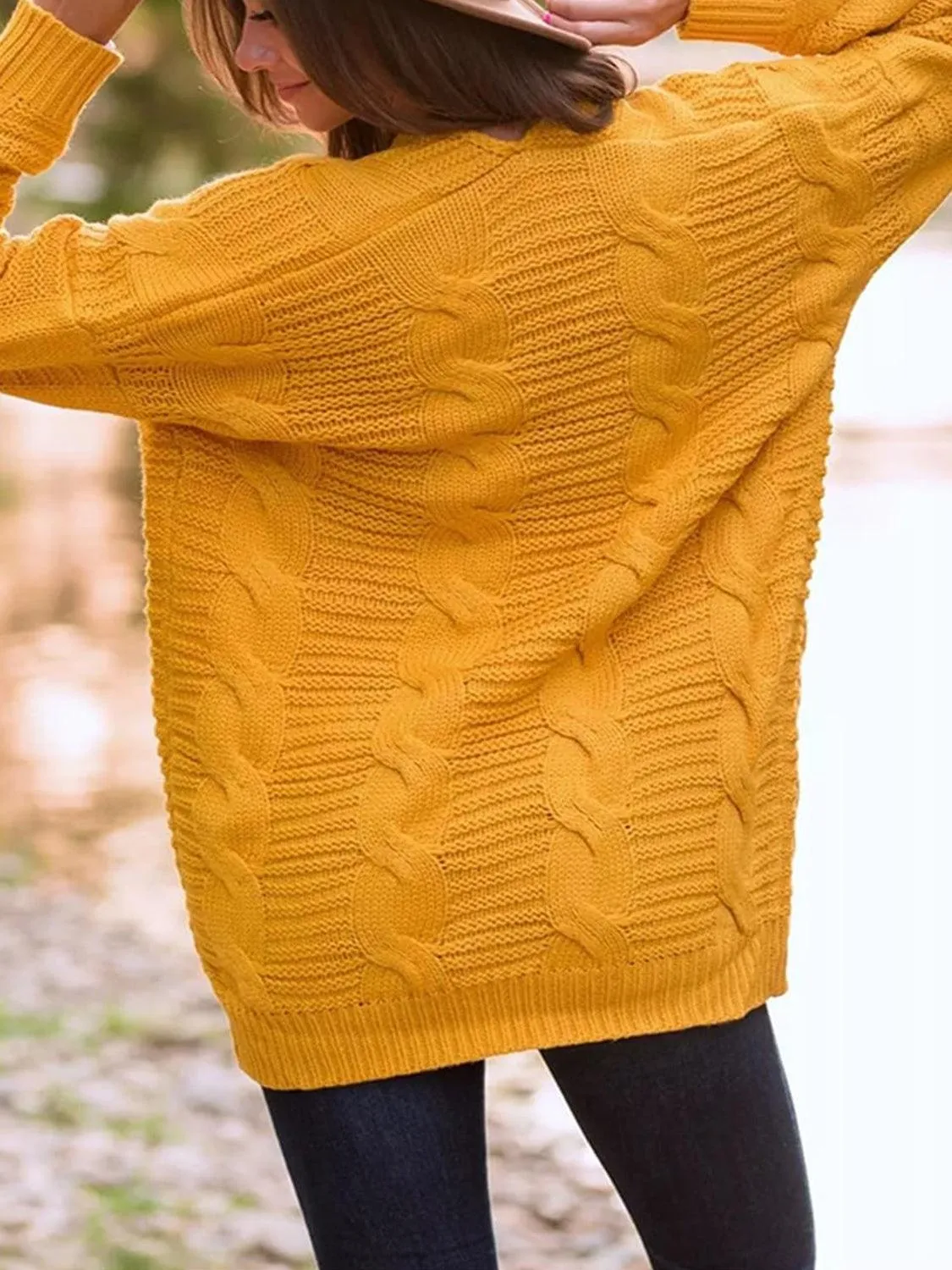 Cable-Knit Cardigan Open Front Long Sleeve Knitwear