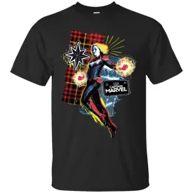 Captain Marvel Plaid Jean Patched Portrait Men Cotton T-Shirt