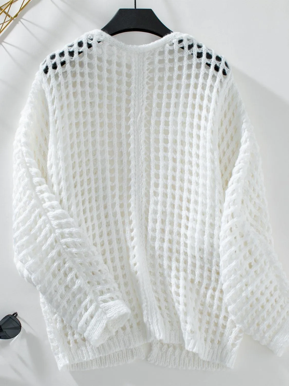 Cardigan Openwork Open Front Long Sleeve Knitwear