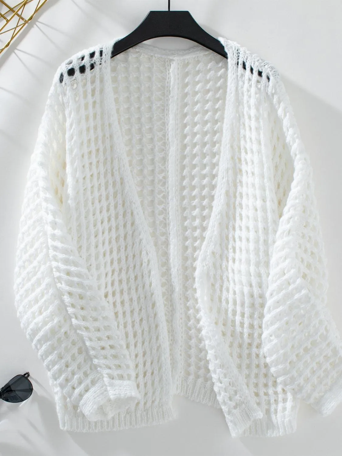 Cardigan Openwork Open Front Long Sleeve Knitwear