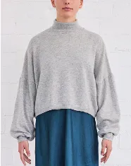 Cashmere Swing Mock Neck Sweater Silver