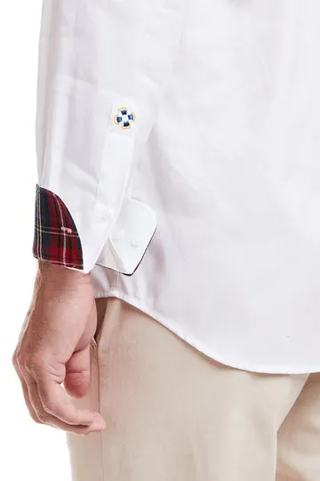 Castaway Chase Shirt - White Oxford W/ Black Stewart Trim