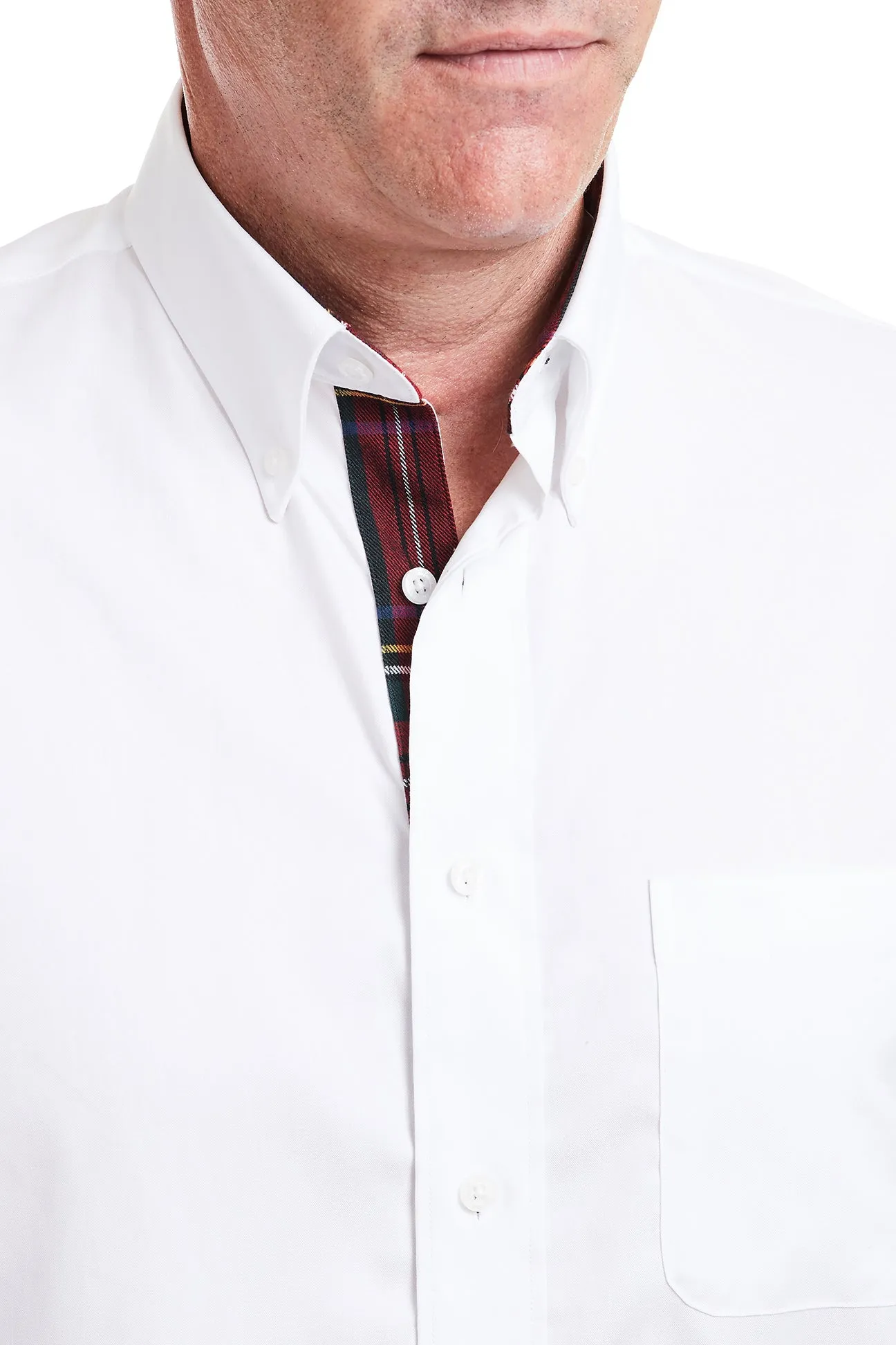 Castaway Chase Shirt - White Oxford W/ Black Stewart Trim