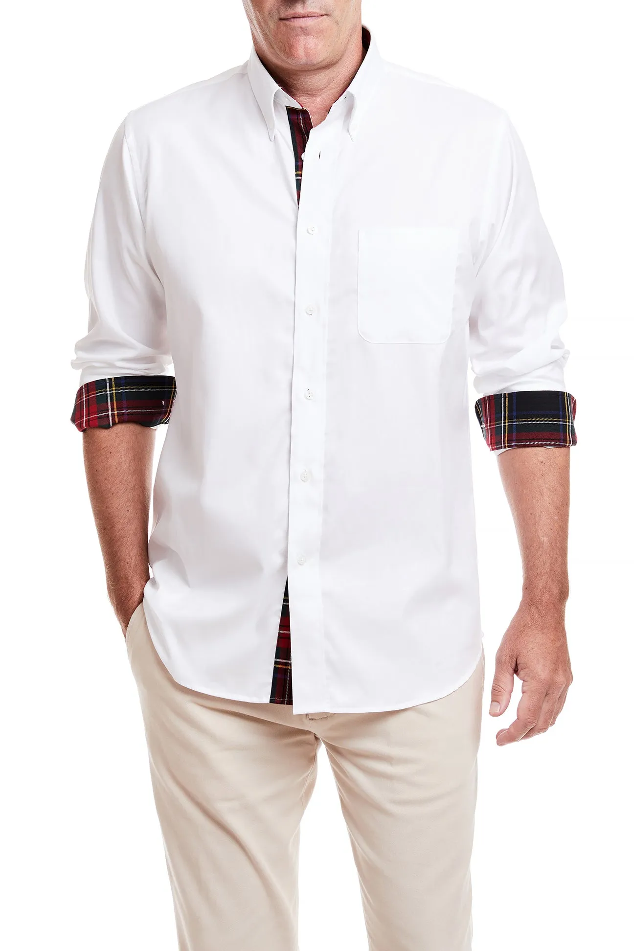 Castaway Chase Shirt - White Oxford W/ Black Stewart Trim