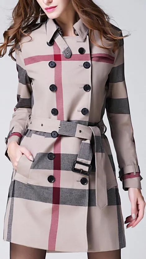 Check Print Short Trench Coat