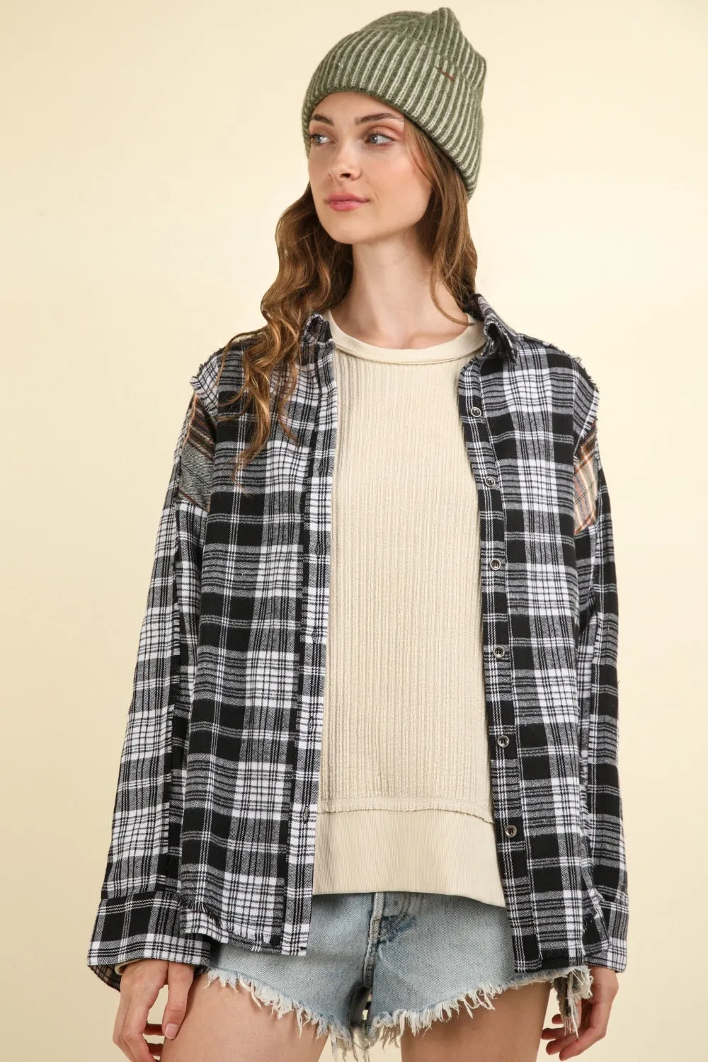 Contrast Plaid Raw Detail Shirt