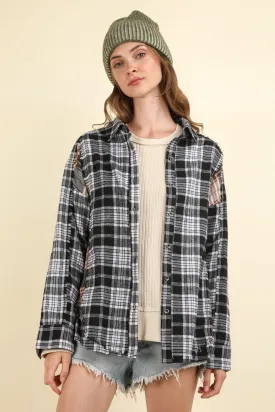 Contrast Plaid Raw Detail Shirt