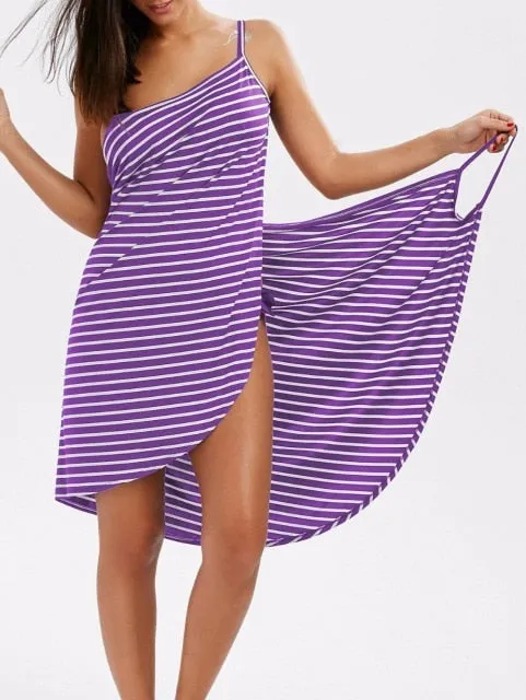 deanwangkt Women Beach Dress Sexy Sling  Wear Dress Sarong Bilini Cover Up Warp Pareo Dresses Backless  Swimwear Femme 5XL Plus Size stripe