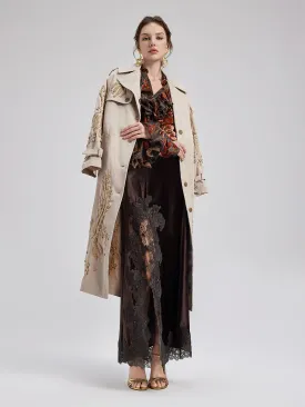 Embroidered Double-Breasted Trench Coat