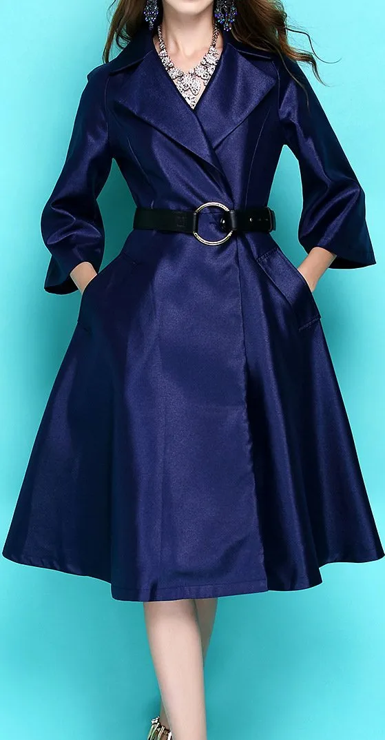 Fit & Flare Trench Coat - (Fuchsia/Purple, Blue, Navy Blue, Red)