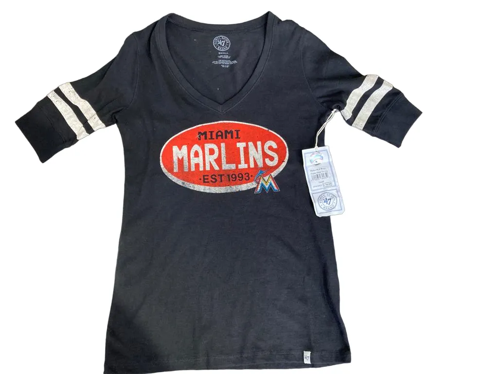 Forty Seven Brand Marlins Women's Flanker Stripe Tee Shirt