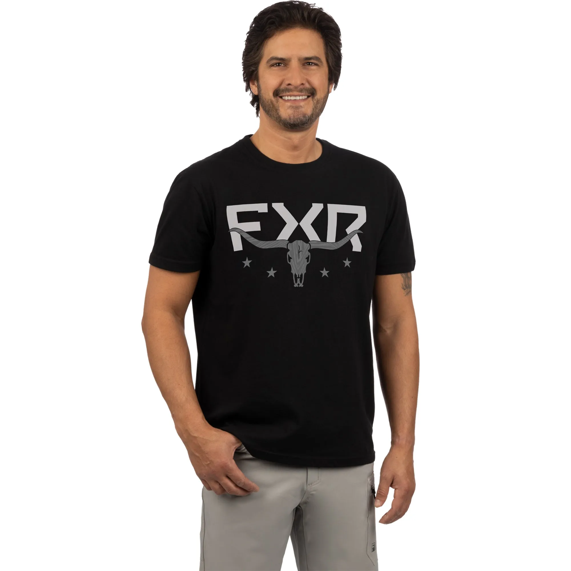 FXR  Mens Antler Premium T-Shirt Black Grey Cotton Blend Screen Print