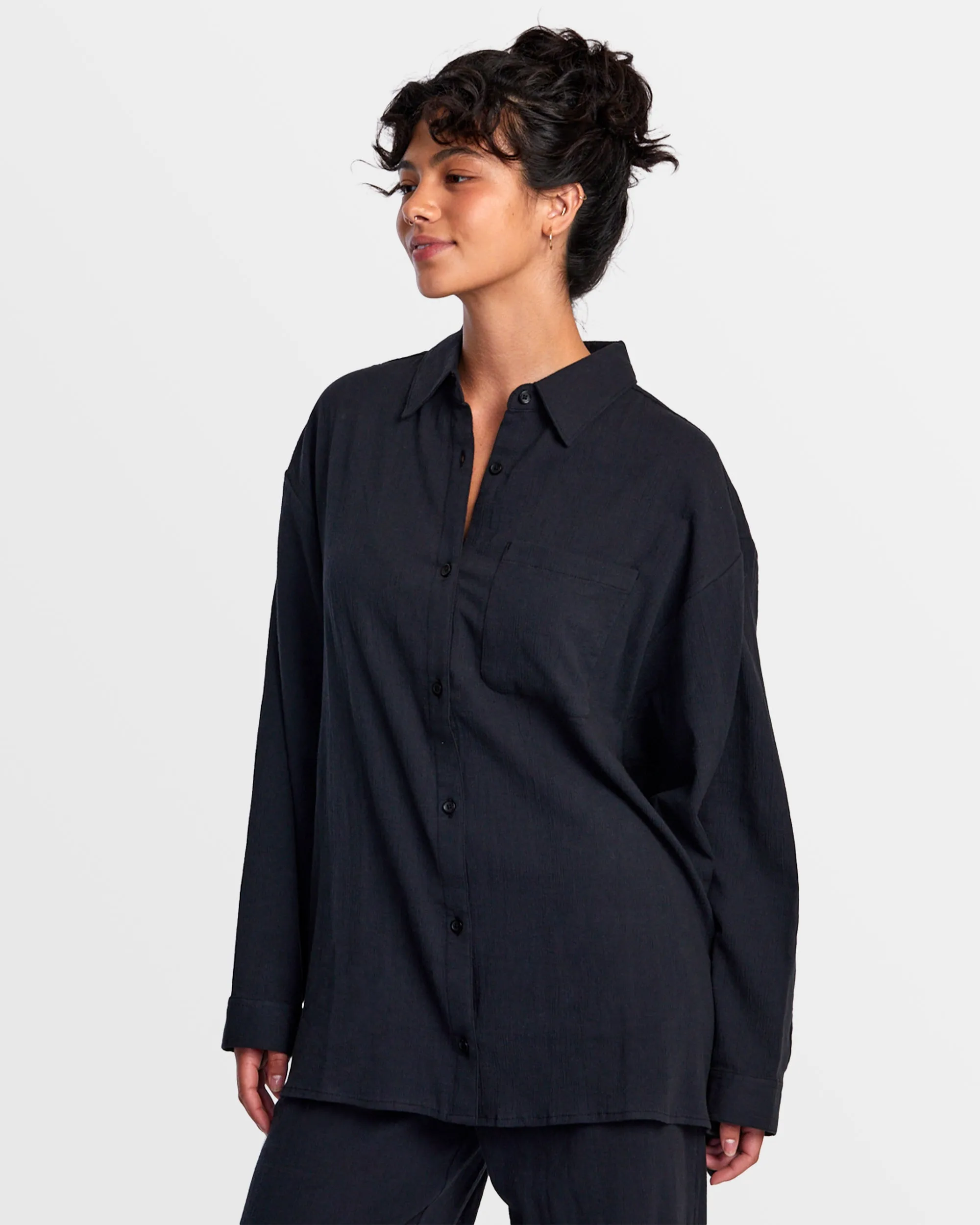 Gimme Beach Coverup Shirt Dress - Rvca Black