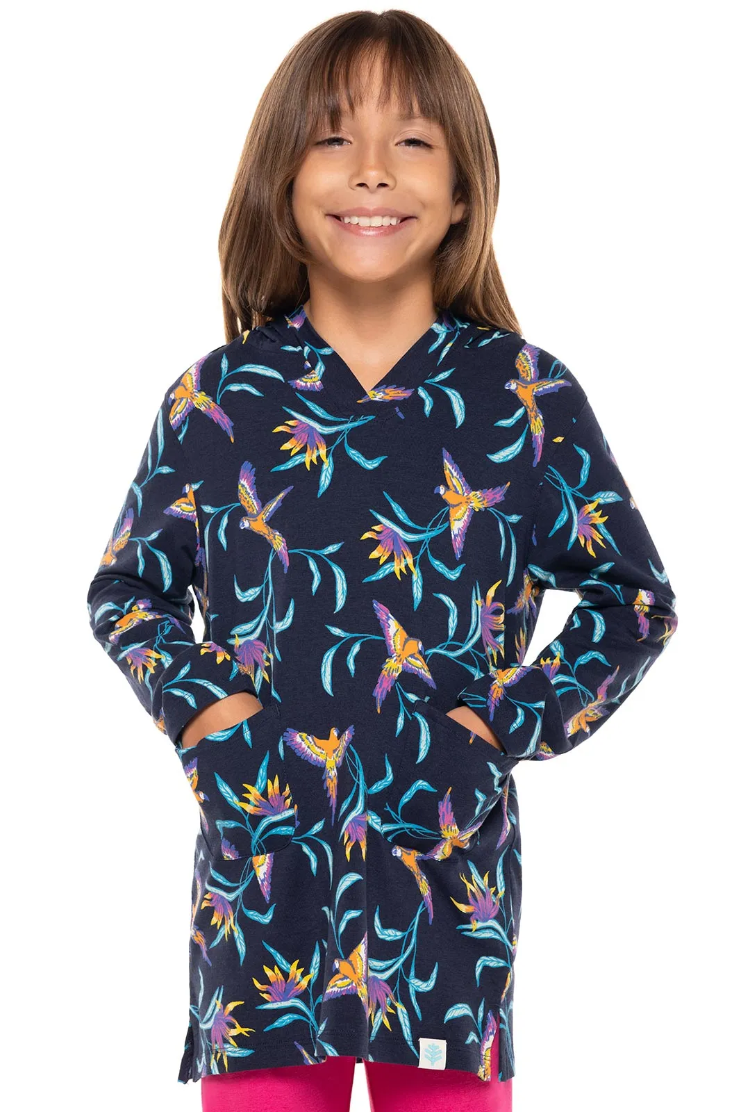 Girl's Catalina Beach Cover-Up Dress | Navy Birds of Paradise