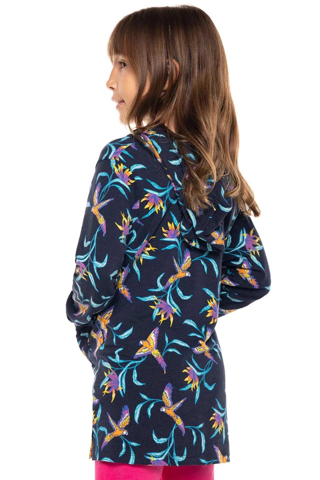 Girl's Catalina Beach Cover-Up Dress | Navy Birds of Paradise