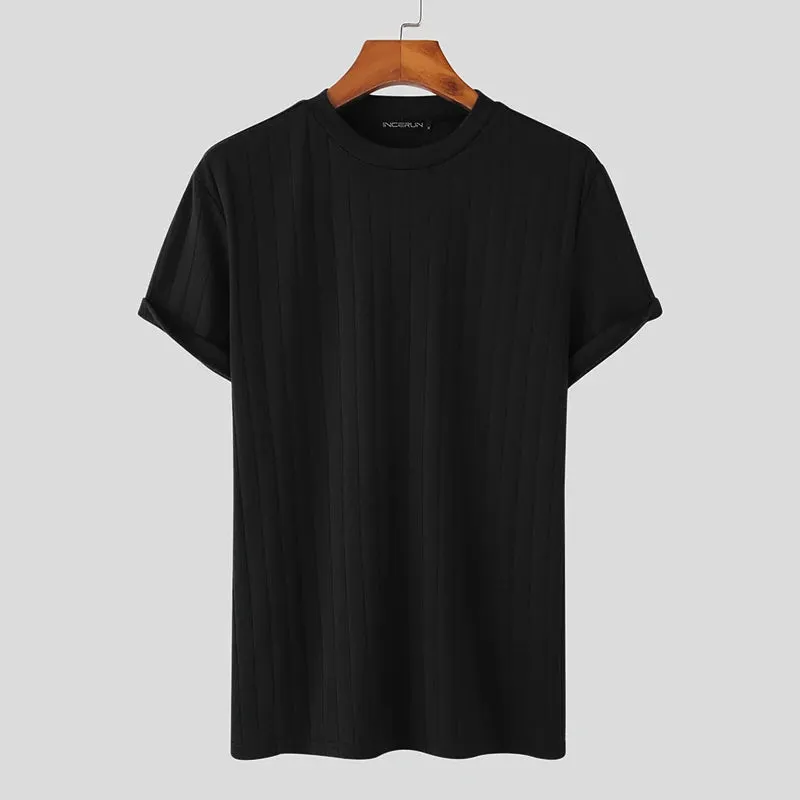 Handsome Well Fitting Tops INCERUN New Men Knitted O-Neck Well Fitting T-shirts Casual Fashion Solid Short Sleeve Camiseta S-5XL