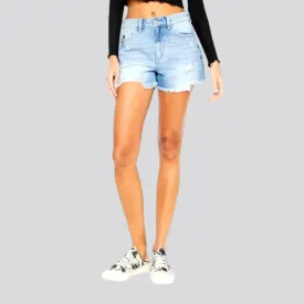 High-waist light-wash jean shorts for women