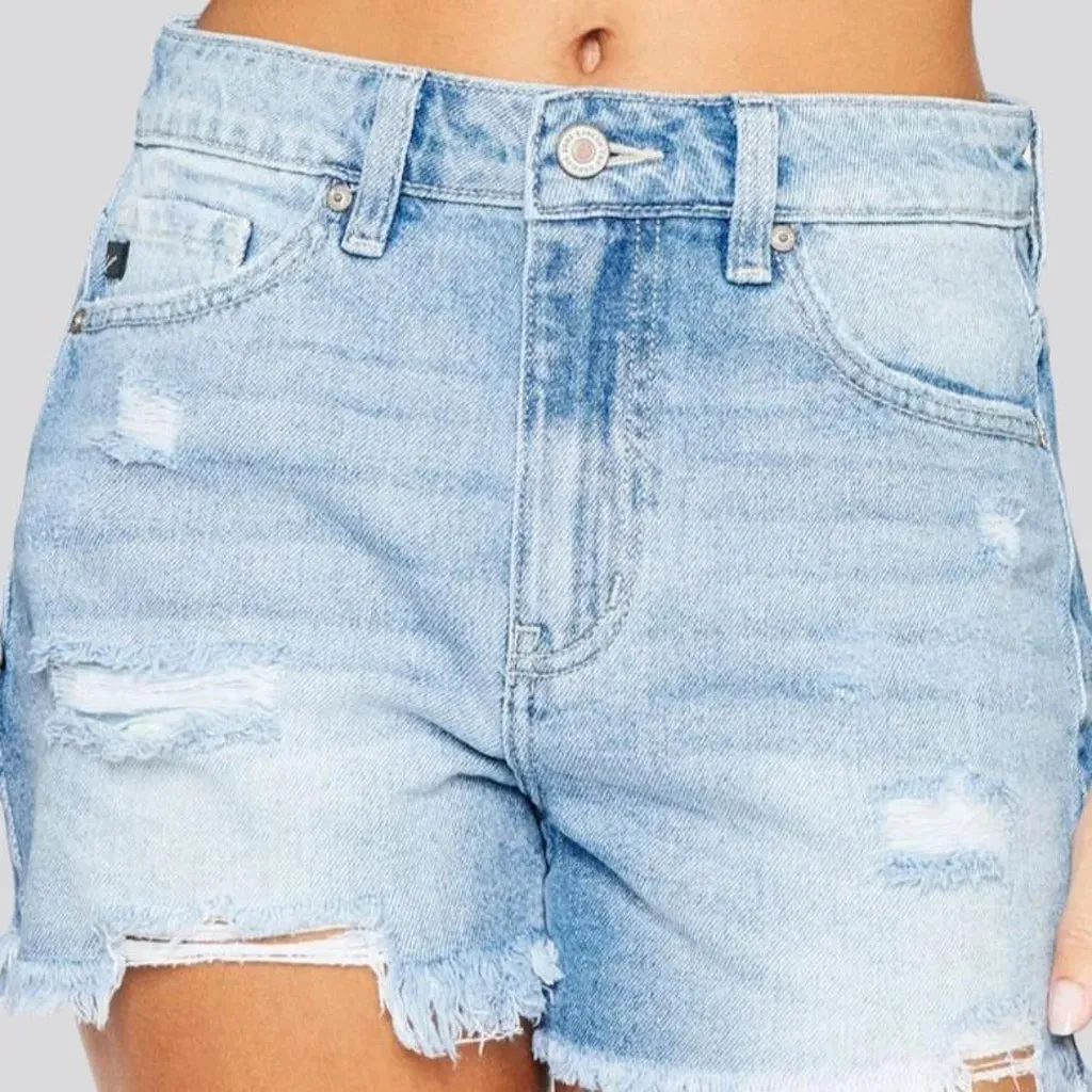 High-waist light-wash jean shorts for women