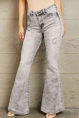 High Waisted Acid Wash Flare Jeans